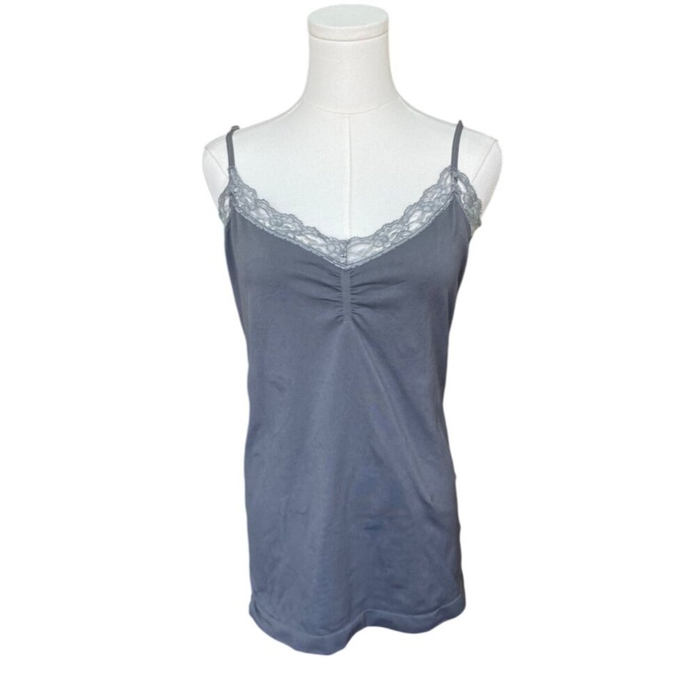 Attention Womens Y2K Tank Top L/XL Lace Trim Long Line Spaghetti Strap Coquette